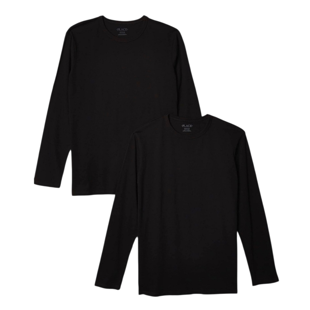 2 Boys Long Sleeve T-Shirts L (10/12) Black 100% Cotton Crew Neck